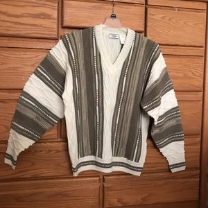 Men’s Vintage beautiful textured V-neck sweater is 100% acrylic, size large